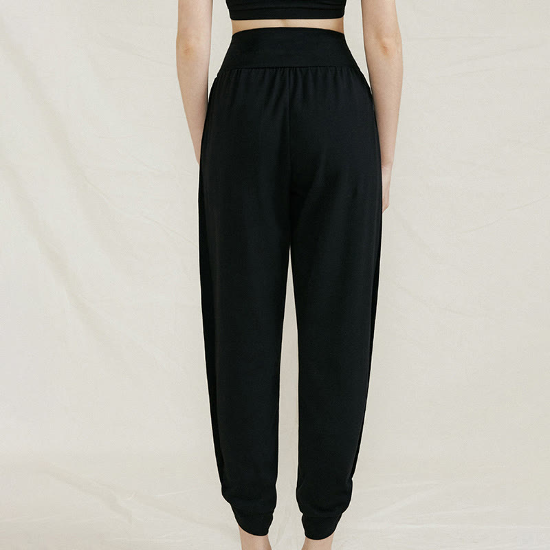 Buddha Stones Casual Plain High Waist Side Fold Quick Drying Damskie Spodnie Bawełniane Z Kieszeniami - Czarny - US4, UK/AU8, EU36 (L) - image 14