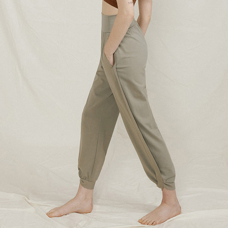 Buddha Stones Casual Plain High Waist Side Fold Quick Drying Damskie Spodnie Bawełniane Z Kieszeniami - image 12