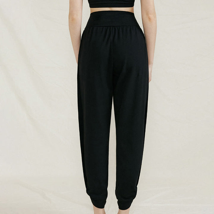 Buddha Stones Casual Plain High Waist Side Fold Quick Drying Damskie Spodnie Bawełniane Z Kieszeniami - Czarny - US4, UK/AU8, EU36 (L) - image 13