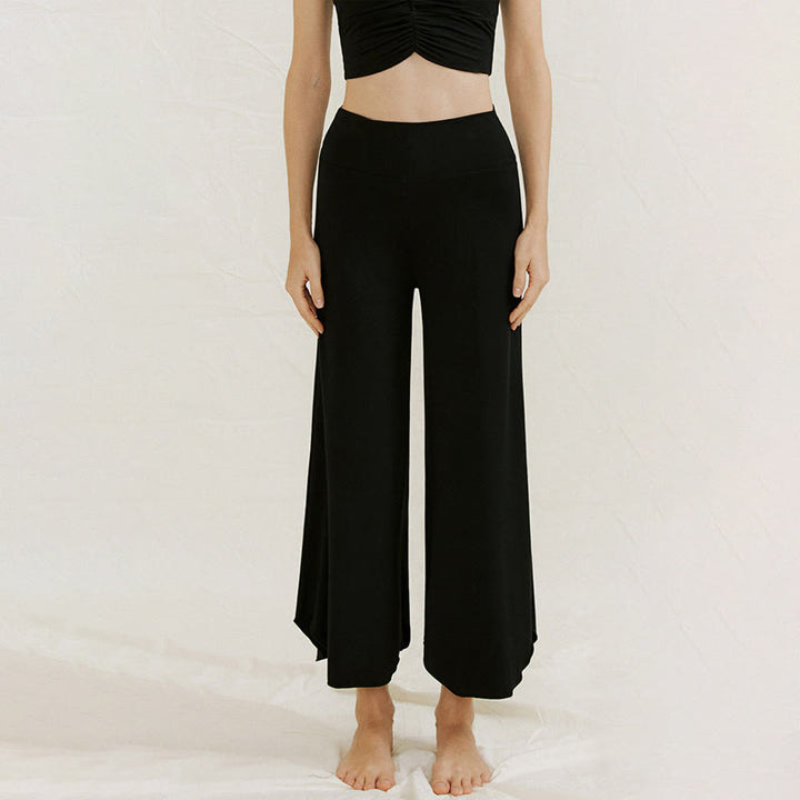 Spodnie damskie Leica z szerokimi nogawkami Buddha Stones Casual Plain Loose Irregular Geometryczny brzeg - Czarny - US4, UK/AU8, EU36 (L) - image 23