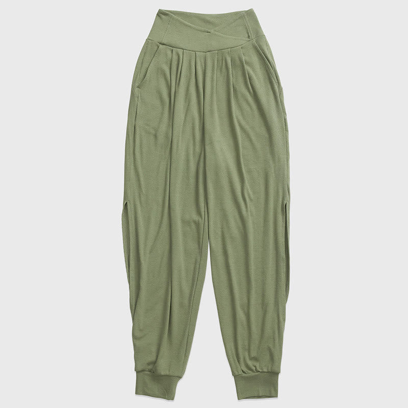 Spodnie damskie z elastycznej tkaniny Buddha Stones Casual Plain Threaded Slit Hem z kieszeniami - MediumSeaGreen - US6, UK/AU10, EU38 (XL) - image 12
