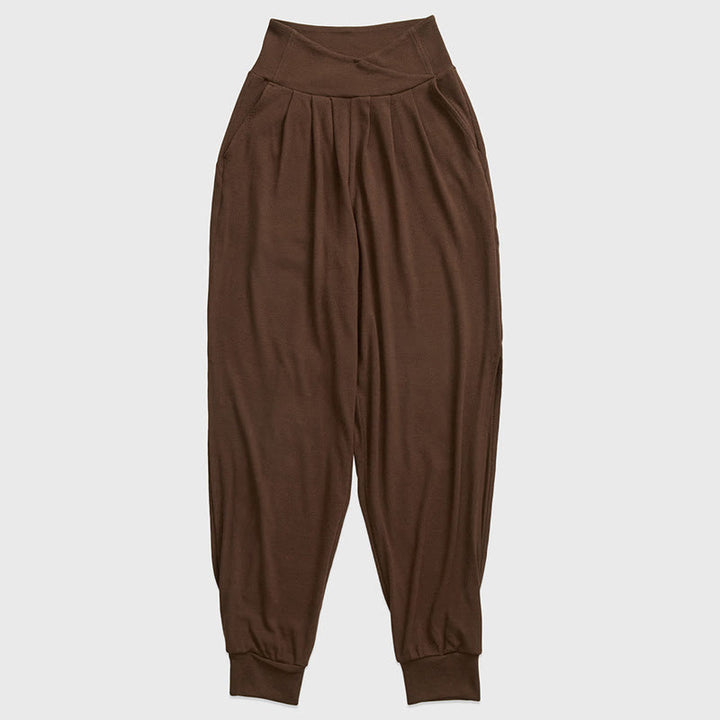 Spodnie damskie z elastycznej tkaniny Buddha Stones Casual Plain Threaded Slit Hem z kieszeniami - SaddleBrown - US6, UK/AU10, EU38 (XL) - image 11