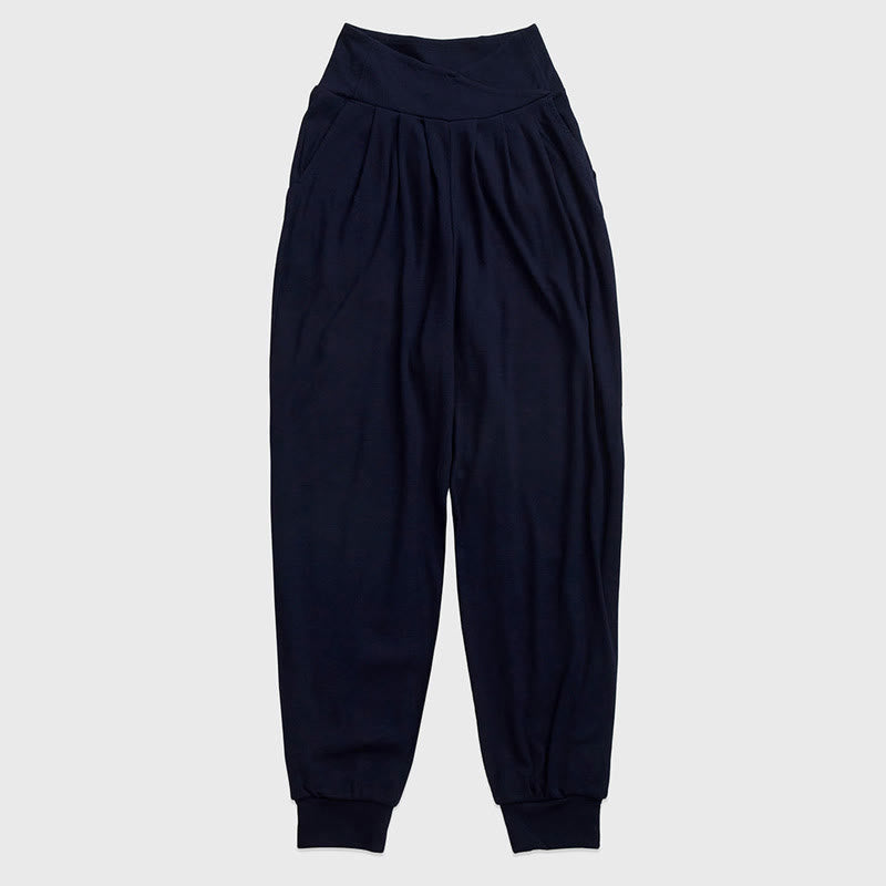 Spodnie damskie z elastycznej tkaniny Buddha Stones Casual Plain Threaded Slit Hem z kieszeniami - MidnightBlue - US6, UK/AU10, EU38 (XL) - image 13