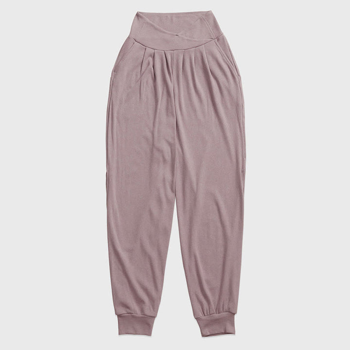 Spodnie damskie z elastycznej tkaniny Buddha Stones Casual Plain Threaded Slit Hem z kieszeniami - image 1