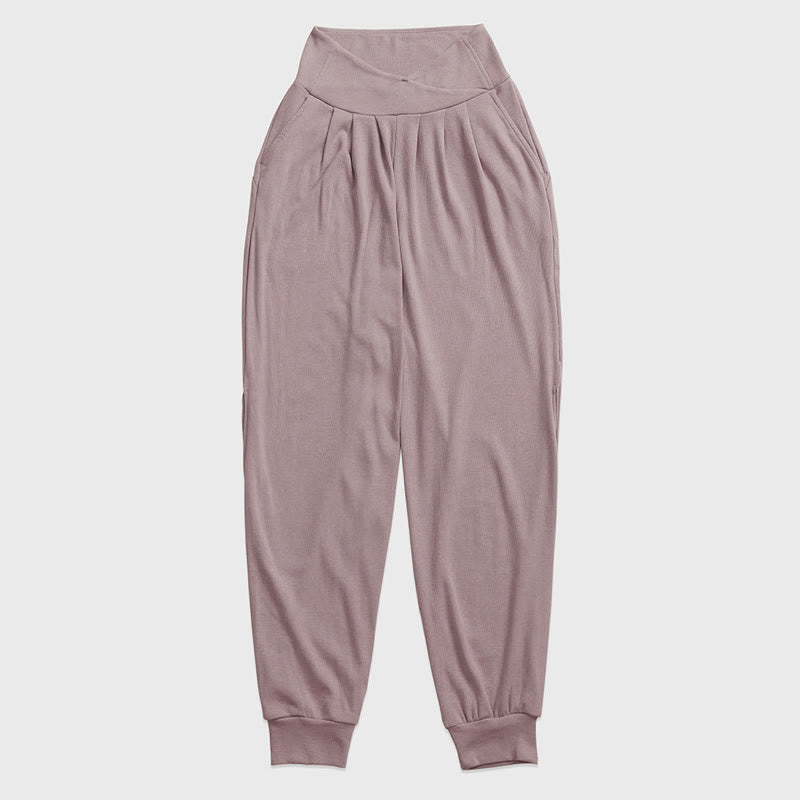 Spodnie damskie z elastycznej tkaniny Buddha Stones Casual Plain Threaded Slit Hem z kieszeniami - image 1