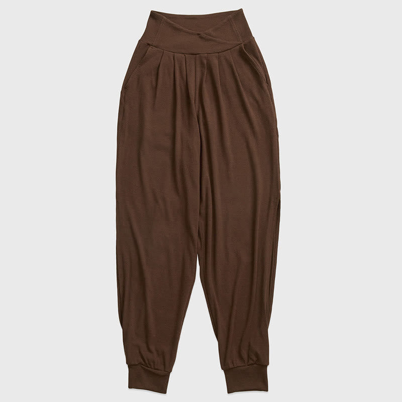 Spodnie damskie z elastycznej tkaniny Buddha Stones Casual Plain Threaded Slit Hem z kieszeniami - SaddleBrown - US6, UK/AU10, EU38 (XL) - image 11