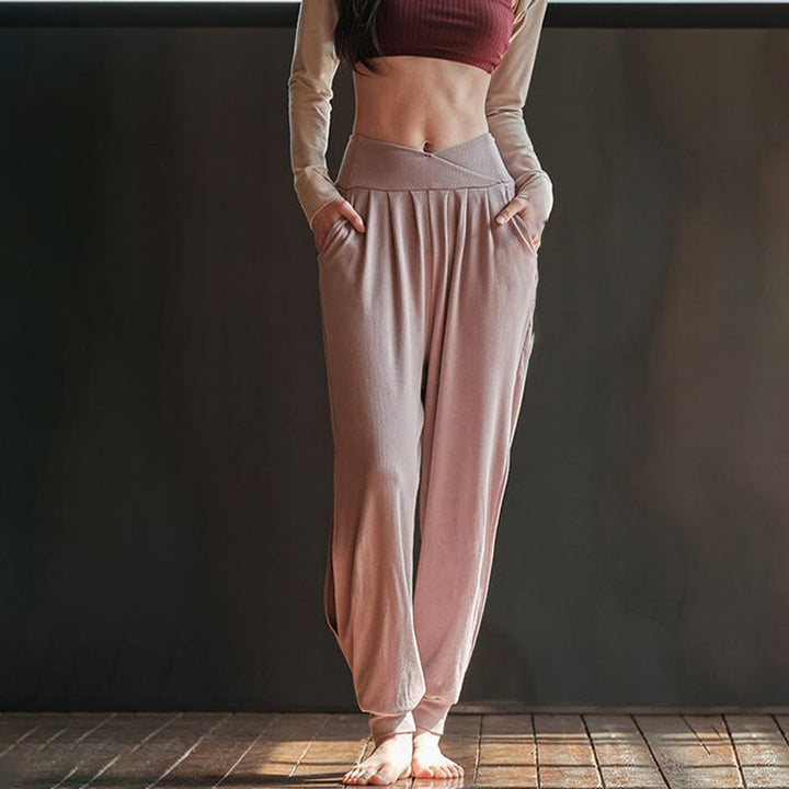 Spodnie damskie z elastycznej tkaniny Buddha Stones Casual Plain Threaded Slit Hem z kieszeniami - image 7