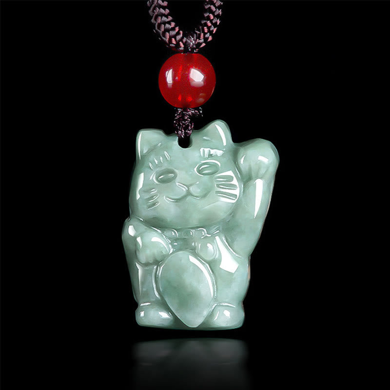 Naszyjnik z Buddha Stones z jadeitu i szczęśliwego kota, obfitość - Zielony Jadeit Fasoli - image 1