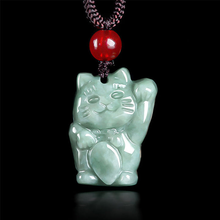 Naszyjnik z Buddha Stones z jadeitu i szczęśliwego kota, obfitość - Zielony Jadeit Fasoli - image 1