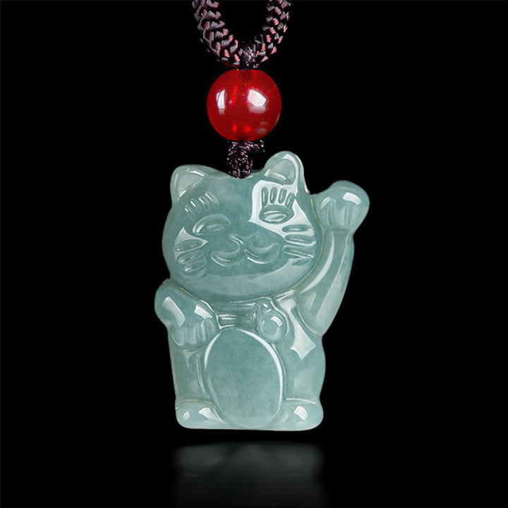 Naszyjnik z Buddha Stones z jadeitu i szczęśliwego kota, obfitość - Aqua Jade - image 9