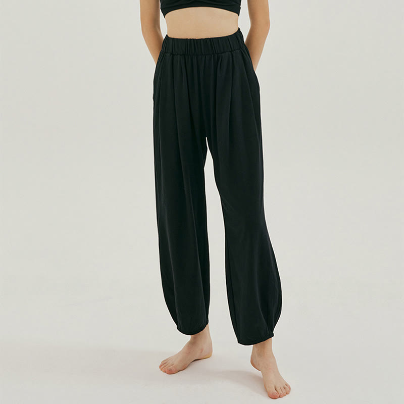 Buddha Stones Luźne Oddychające Luźne Damskie Spodnie Harem Leica Z Kieszeniami - Czarny - US4, UK/AU8, EU36 (L) - image 8