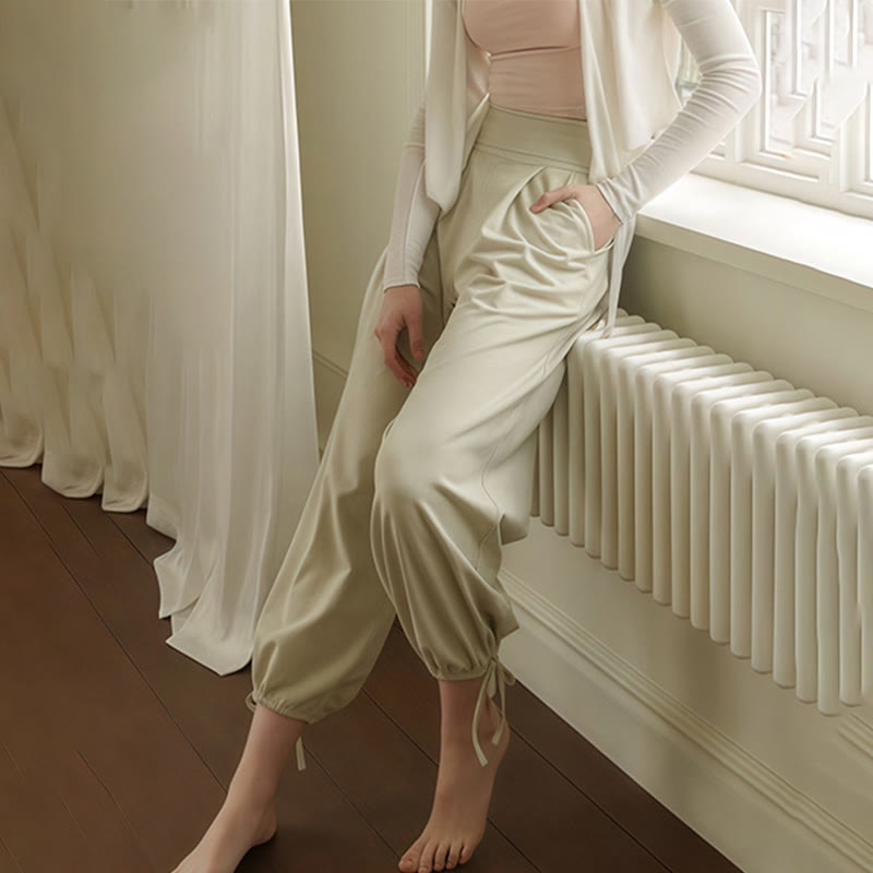 Spodnie damskie Leica z kieszeniami i ściągaczami Buddha Stones Casual Plain Drawstring Hems - image 17