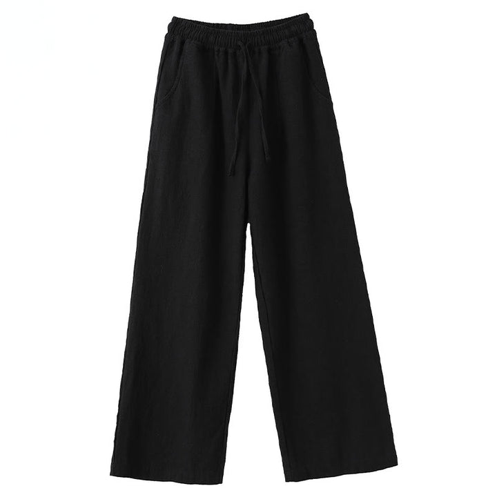 Spodnie damskie z szerokimi nogawkami Buddha Stones Casual Plain Loose Straight Leg z kieszeniami i bawełną ramia