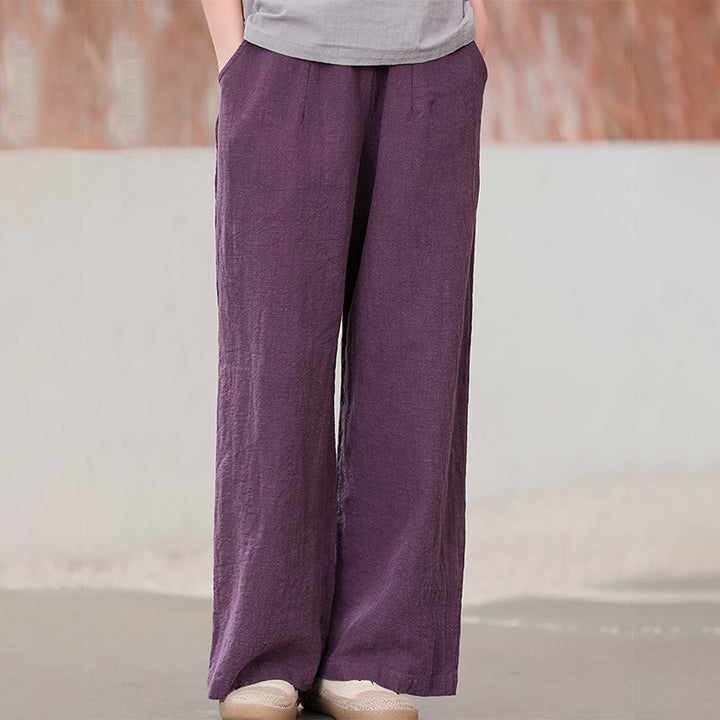 Spodnie damskie z szerokimi nogawkami Buddha Stones Casual Plain Loose Straight Leg z kieszeniami i bawełną ramia