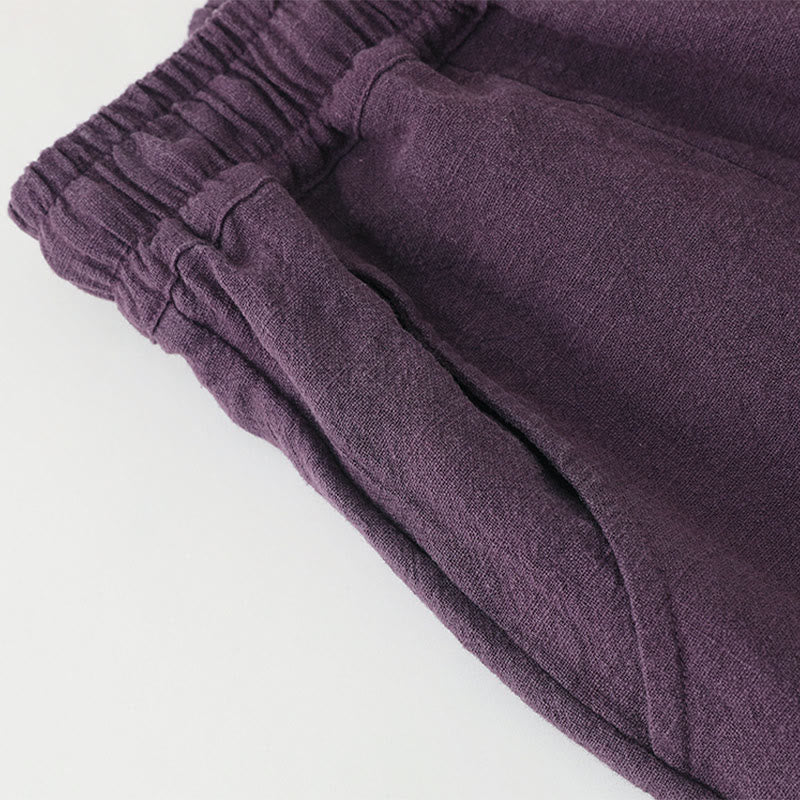 Spodnie damskie z szerokimi nogawkami Buddha Stones Casual Plain Loose Straight Leg z kieszeniami i bawełną ramia