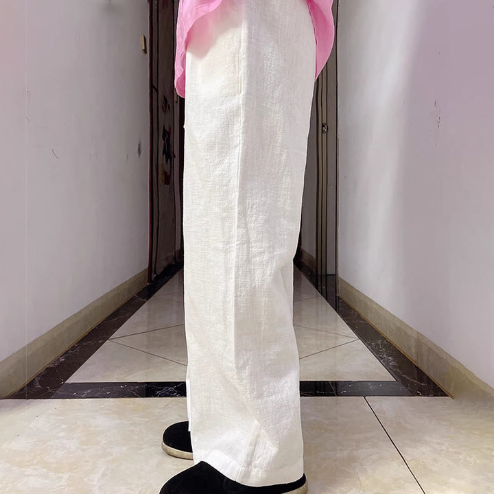 Spodnie damskie z szerokimi nogawkami Buddha Stones Casual Plain Loose Straight Leg z kieszeniami i bawełną ramia