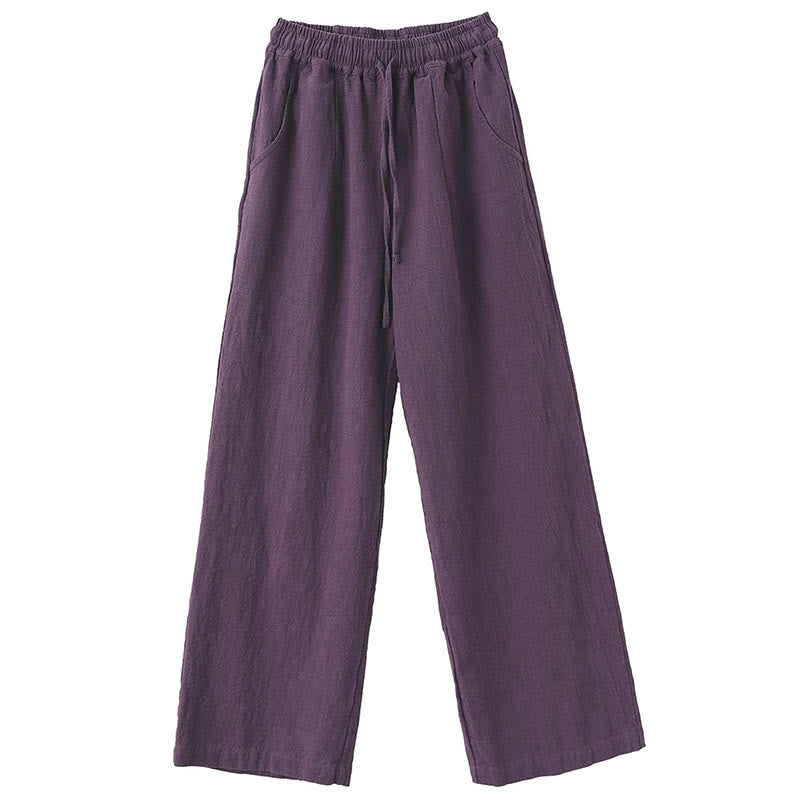 Spodnie damskie z szerokimi nogawkami Buddha Stones Casual Plain Loose Straight Leg z kieszeniami i bawełną ramia