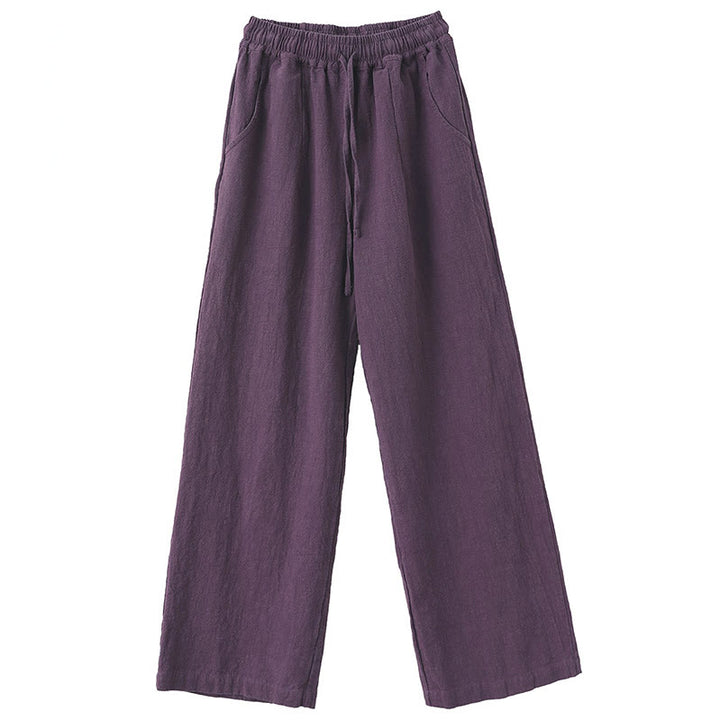 Spodnie damskie z szerokimi nogawkami Buddha Stones Casual Plain Loose Straight Leg z kieszeniami i bawełną ramia
