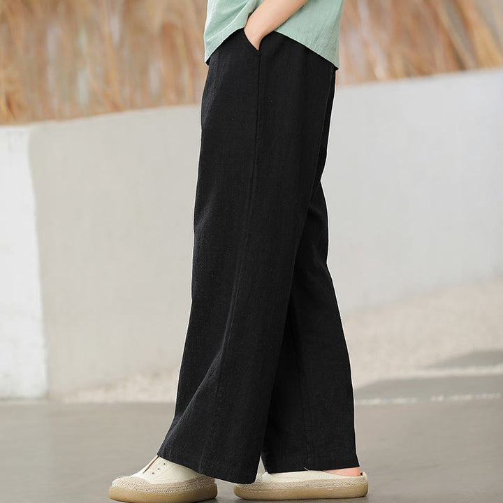 Spodnie damskie z szerokimi nogawkami Buddha Stones Casual Plain Loose Straight Leg z kieszeniami i bawełną ramia