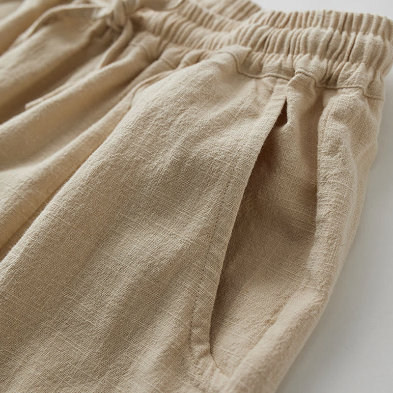 Spodnie damskie z szerokimi nogawkami Buddha Stones Casual Plain Loose Straight Leg z kieszeniami i bawełną ramia