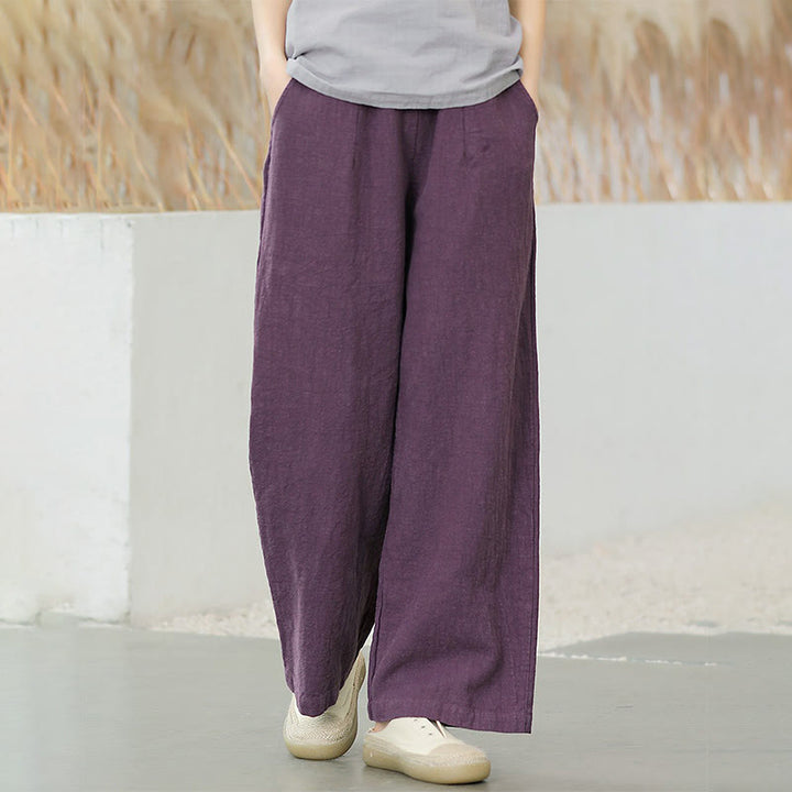 Spodnie damskie z szerokimi nogawkami Buddha Stones Casual Plain Loose Straight Leg z kieszeniami i bawełną ramia