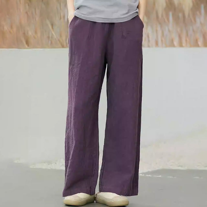 Spodnie damskie z szerokimi nogawkami Buddha Stones Casual Plain Loose Straight Leg z kieszeniami i bawełną ramia