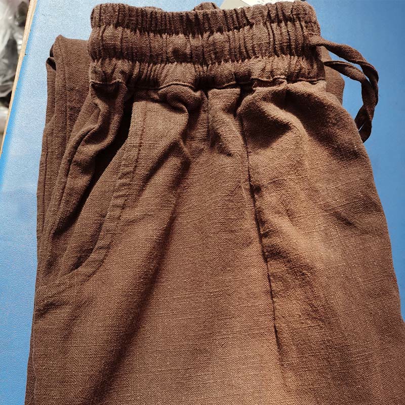 Spodnie damskie z szerokimi nogawkami Buddha Stones Casual Plain Loose Straight Leg z kieszeniami i bawełną ramia