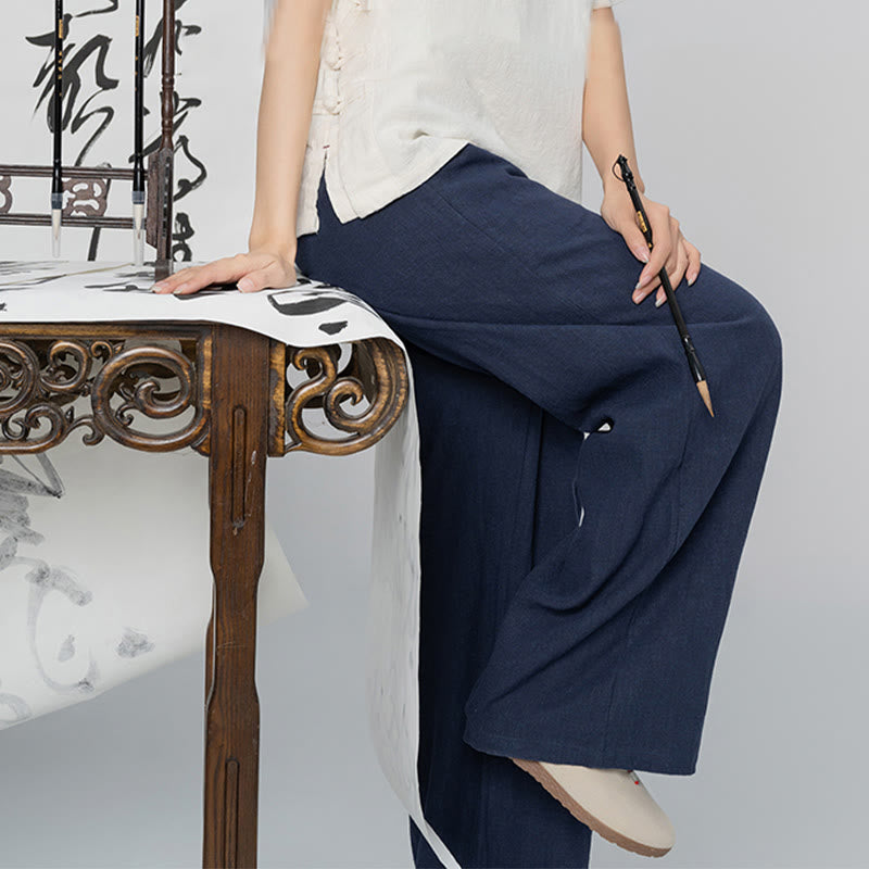 Spodnie damskie z szerokimi nogawkami Buddha Stones Casual Plain Loose Straight Leg z kieszeniami i bawełną ramia
