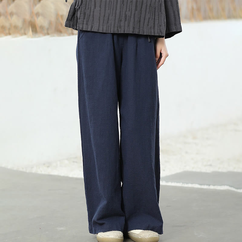 Spodnie damskie z szerokimi nogawkami Buddha Stones Casual Plain Loose Straight Leg z kieszeniami i bawełną ramia