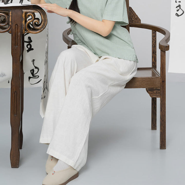 Spodnie damskie z szerokimi nogawkami Buddha Stones Casual Plain Loose Straight Leg z kieszeniami i bawełną ramia