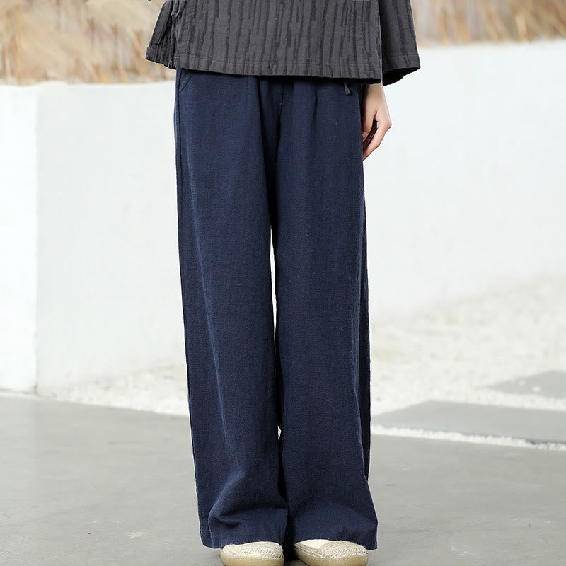 Spodnie damskie z szerokimi nogawkami Buddha Stones Casual Plain Loose Straight Leg z kieszeniami i bawełną ramia