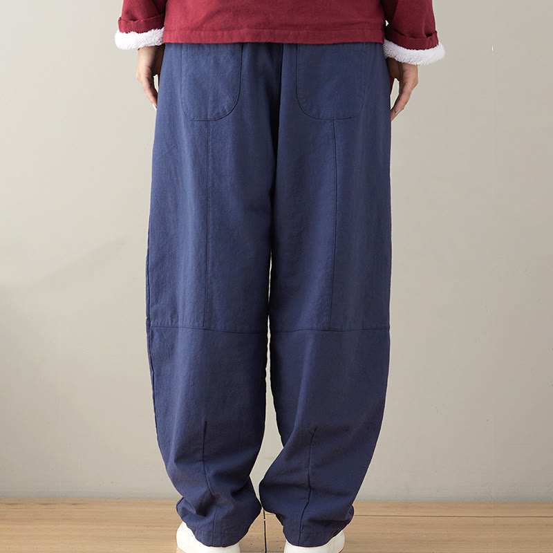 Spodnie damskie z bawełny Buddha Stones Casual Plain Loose z kieszeniami