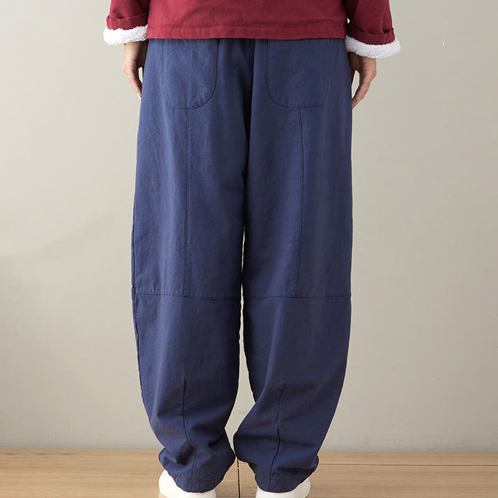 Spodnie damskie z bawełny Buddha Stones Casual Plain Loose z kieszeniami