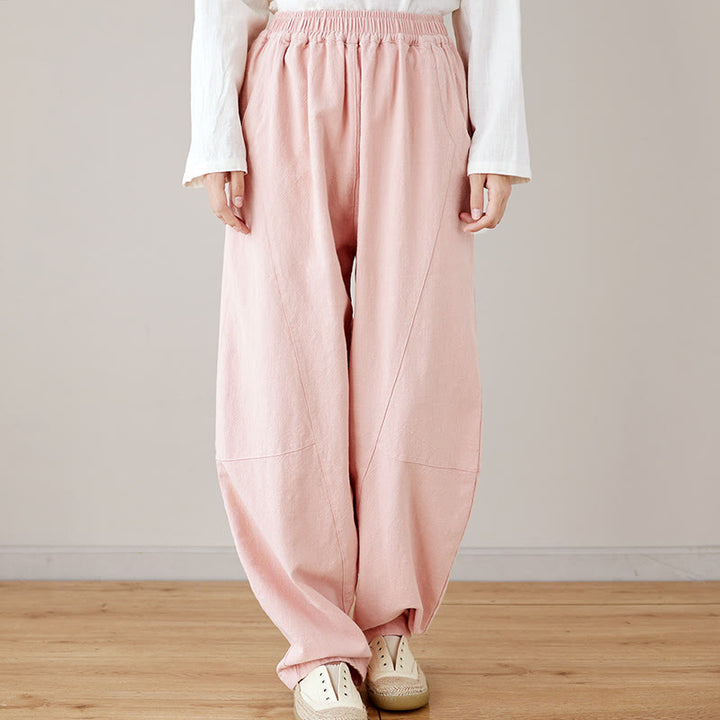 Spodnie damskie z bawełny Buddha Stones Casual Plain Loose z kieszeniami