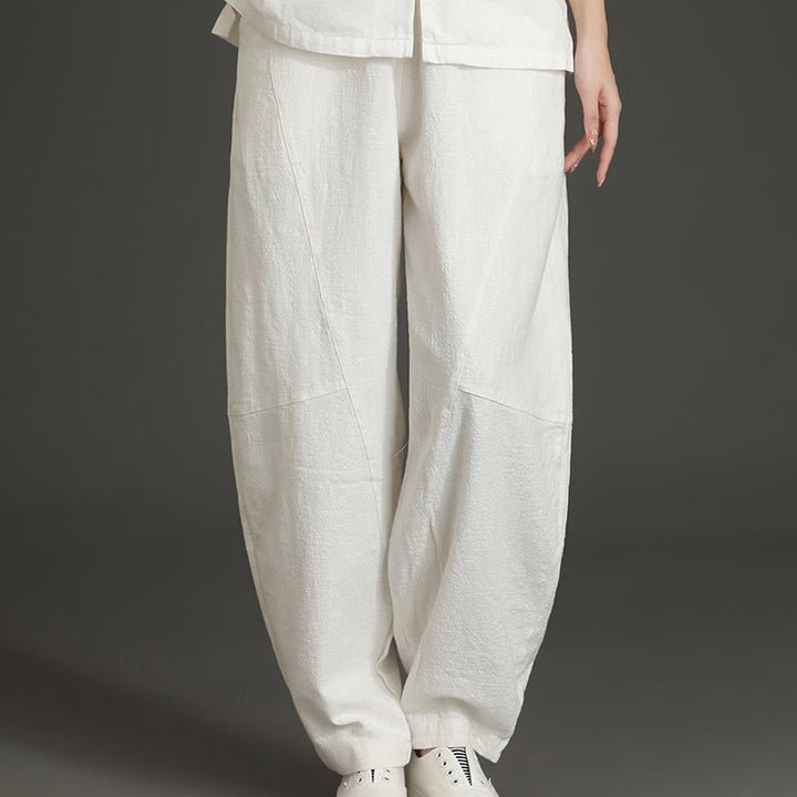 Spodnie damskie z bawełny Buddha Stones Casual Plain Loose z kieszeniami - Biały - US8-10, UK/AU12-14, EU40-42 (XL) - image 11