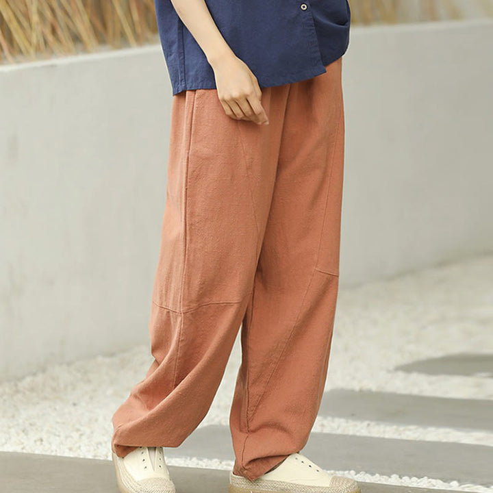Spodnie damskie z bawełny Buddha Stones Casual Plain Loose z kieszeniami