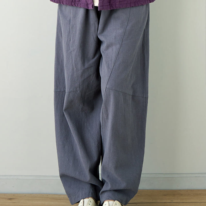 Spodnie damskie z bawełny Buddha Stones Casual Plain Loose z kieszeniami