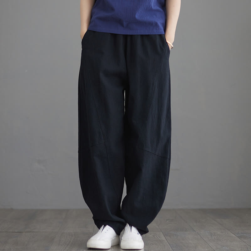Spodnie damskie z bawełny Buddha Stones Casual Plain Loose z kieszeniami