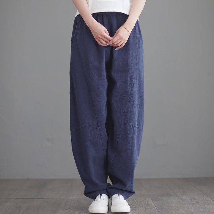 Spodnie damskie z bawełny Buddha Stones Casual Plain Loose z kieszeniami