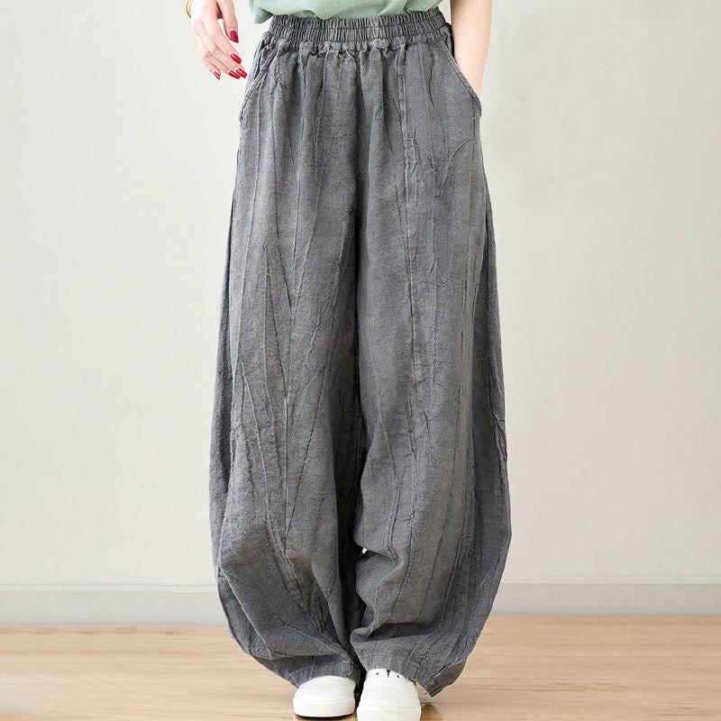 Spodnie damskie z ramii Buddha Stones Casual Plain Loose Tie-Dye z kieszeniami