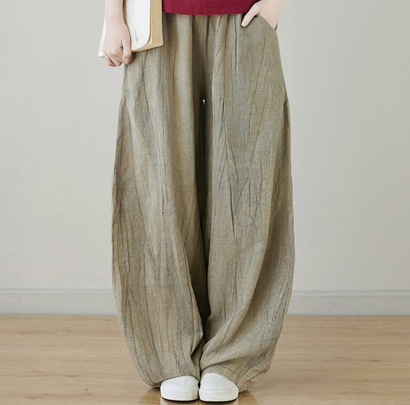 Spodnie damskie z ramii Buddha Stones Casual Plain Loose Tie-Dye z kieszeniami