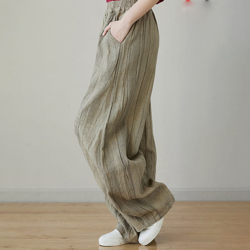 Spodnie damskie z ramii Buddha Stones Casual Plain Loose Tie-Dye z kieszeniami