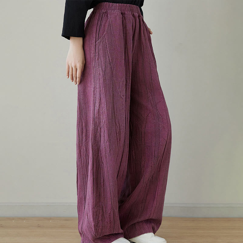 Spodnie damskie z ramii Buddha Stones Casual Plain Loose Tie-Dye z kieszeniami