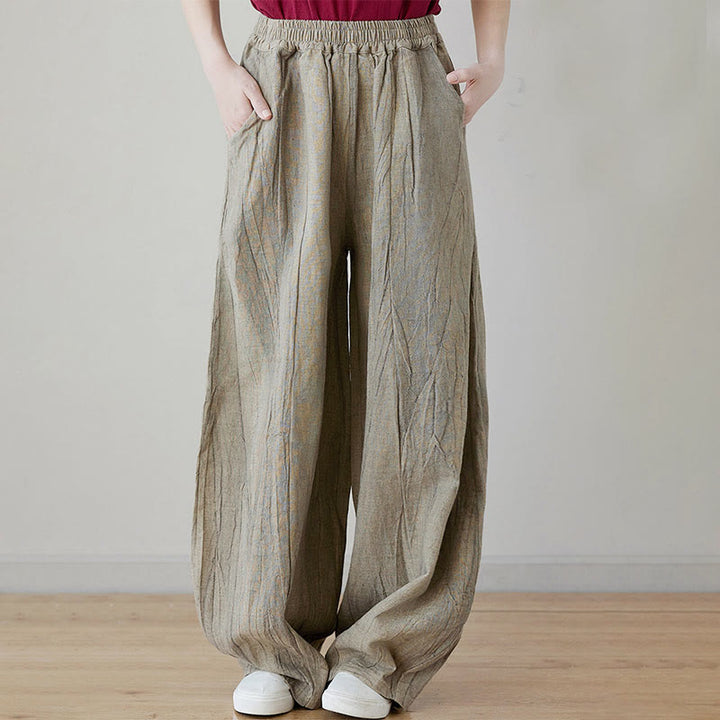 Spodnie damskie z ramii Buddha Stones Casual Plain Loose Tie-Dye z kieszeniami
