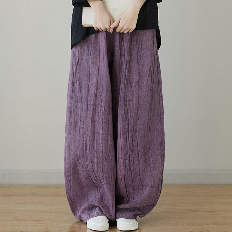 Spodnie damskie z ramii Buddha Stones Casual Plain Loose Tie-Dye z kieszeniami