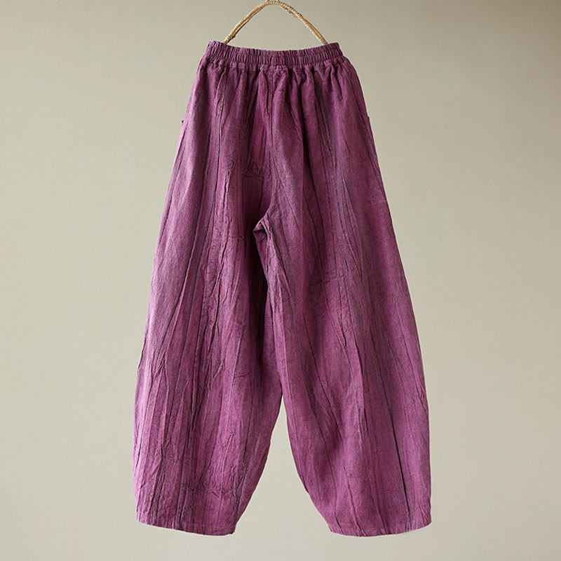 Spodnie damskie z ramii Buddha Stones Casual Plain Loose Tie-Dye z kieszeniami