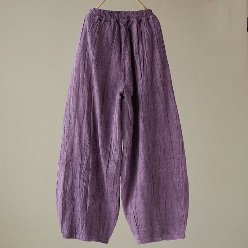 Spodnie damskie z ramii Buddha Stones Casual Plain Loose Tie-Dye z kieszeniami