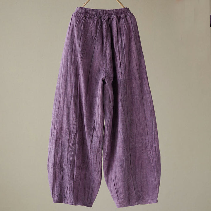 Spodnie damskie z ramii Buddha Stones Casual Plain Loose Tie-Dye z kieszeniami