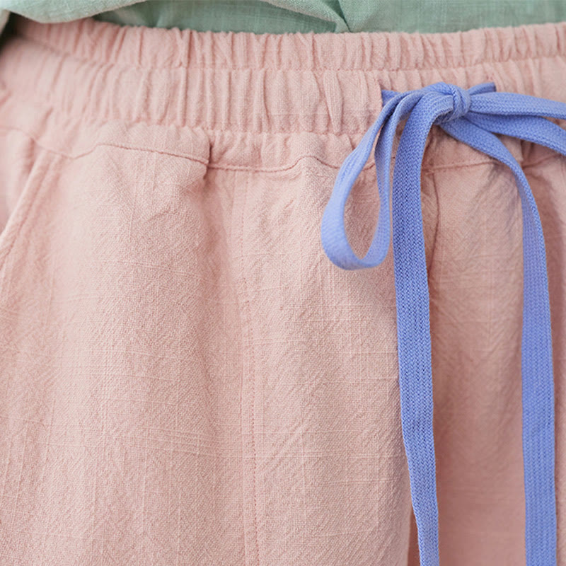 Buddha Stones Casual Plain Loose Rope Damskie Spodnie Bawełniano-Lniane Z Kieszeniami - image 8