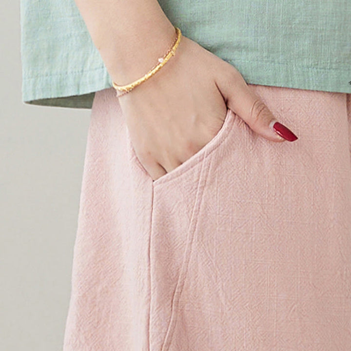 Buddha Stones Casual Plain Loose Rope Damskie Spodnie Bawełniano-Lniane Z Kieszeniami - image 9